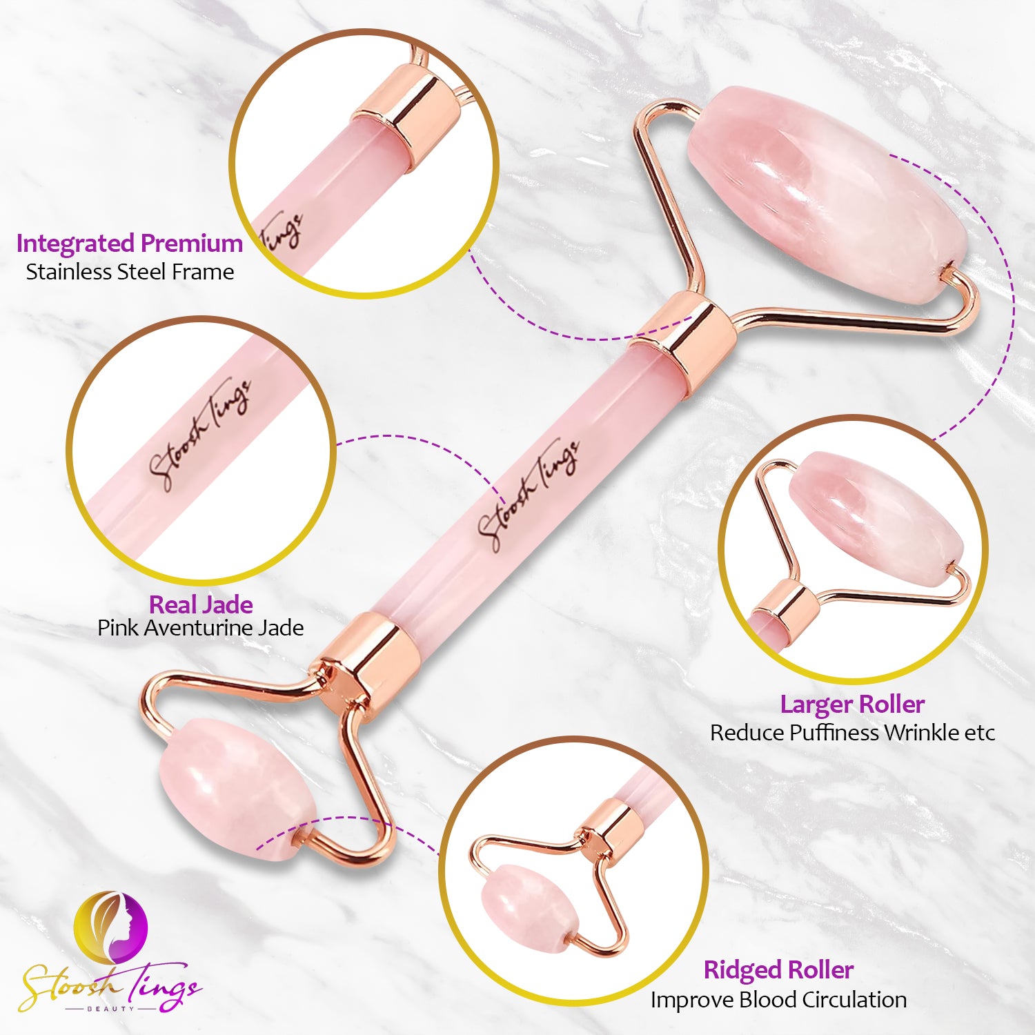 StooshTings Beauty Ice Globes for Face, Gua Sha, Beauty Roller 4-Piece Pink Set
